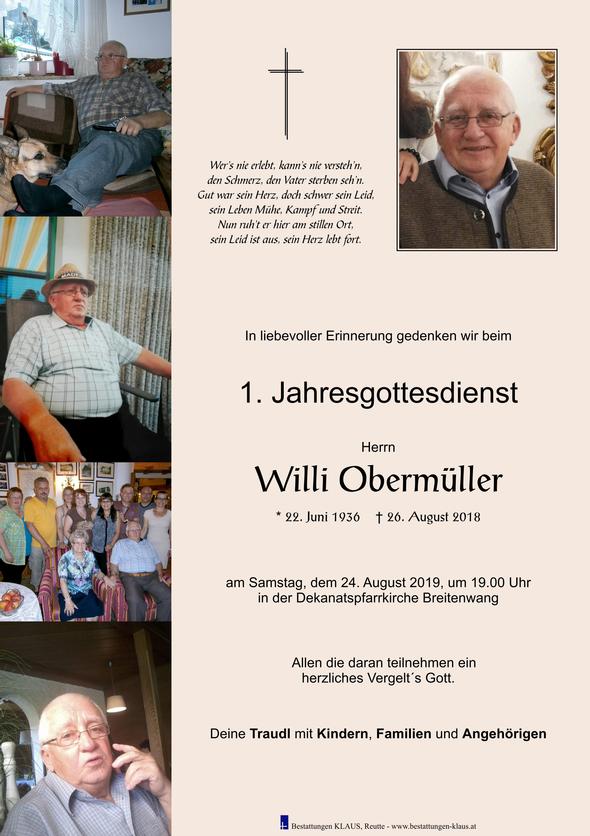 Willi Obermüller, am 24.08.2019 um 19:00 Uhr Breitenwang