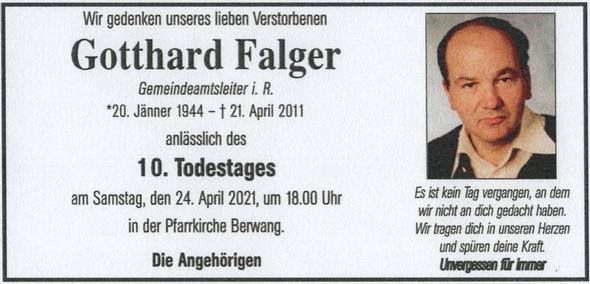 Gotthard Falger, am 24.04.2021 um 18:00 Uhr Berwang