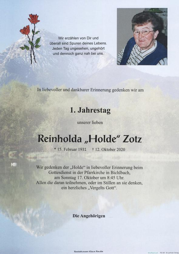 Reinholda "Holde" Zotz, am 17.10.2021 um 08:45 Uhr Bichlbach