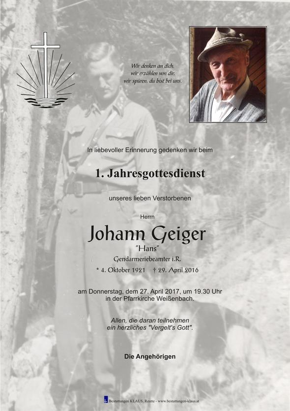 Johann Geiger, am 27.04.2017 um 19:30 Uhr Weißenbach am Lech