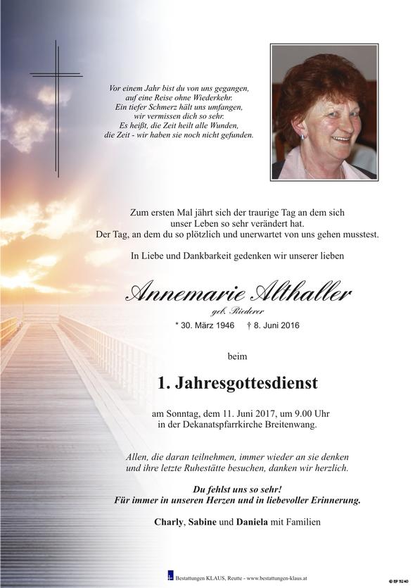 Annemarie Althaller, am 11.06.2017 um 09:00 Uhr Breitenwang