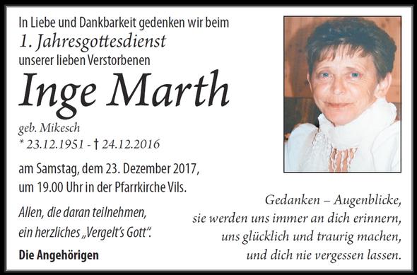 Inge Marth, am 23.12.2017 um 19:00 Uhr Vils