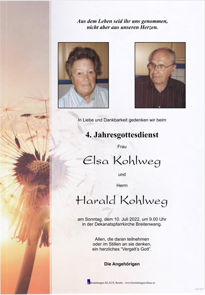 Elsa Kohlweg und Harald Kohlweg – am Sonntag, dem 10. Juli 2022, um 9.00 Uhr in der Dekanatspfarrkirche Breitenwang